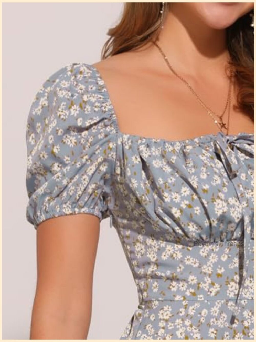 Square Neck Puff Sleeve Smocked Midi Dress Floral Peasant - Picture 5 of 5